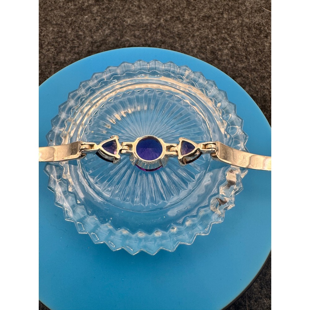 Sterling Silver Amethyst Bangle Bracelet with 3 large Amethyst 16g - Picture 8 of 11
